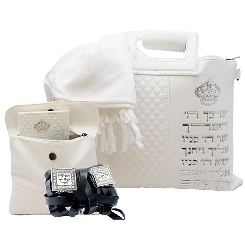 תיק מפואר לטלית ותפילין דמוי עור שחור עם ידיות
