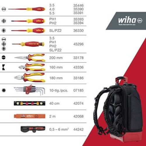 WIHA 45528 - סט כלים מקצועי לחשמלאים 27 חלקים בתיק גב מק”ט: 1128534