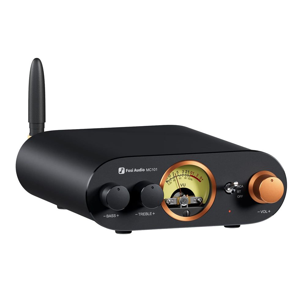 מגבר סטריאו Bluetooth MC101 עם מד VU מקלט HiFi 2 ערוצי Fosi Audio