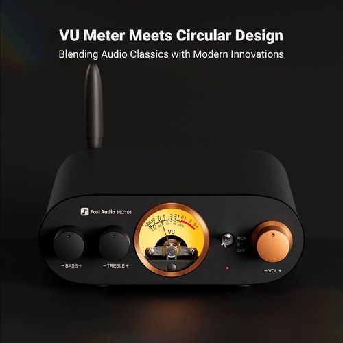 מגבר סטריאו Bluetooth MC101 עם מד VU מקלט HiFi 2 ערוצי Fosi Audio