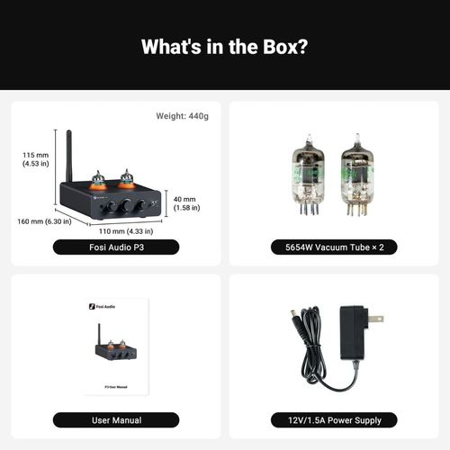 קדם מגבר מנורות Fosi Audio P3 עם בקרת צליל בס וטרבל Bluetooth aptX LL HD