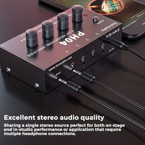 מגבר אוזניות Fosi Audio PH04 4 ערוצים מגבר אודיו סטריאו מתכתי מפצל אוזניות נייד