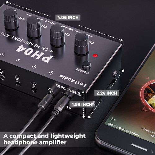 מגבר אוזניות Fosi Audio PH04 4 ערוצים מגבר אודיו סטריאו מתכתי מפצל אוזניות נייד