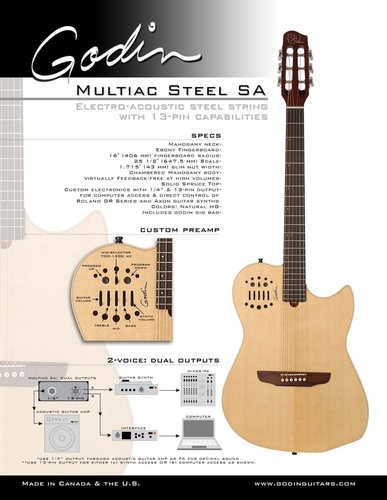 ****נמכרה****גיטרה אקוסטית מוגברת מבית Godin דגם Multiac Steel String Natural HG