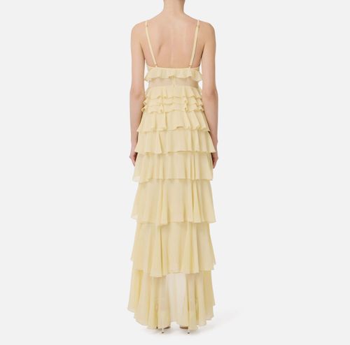 Red Carpet dress in georgette fabric with flounces