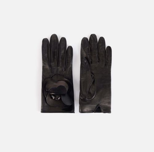 Leather gloves with flower Ivory