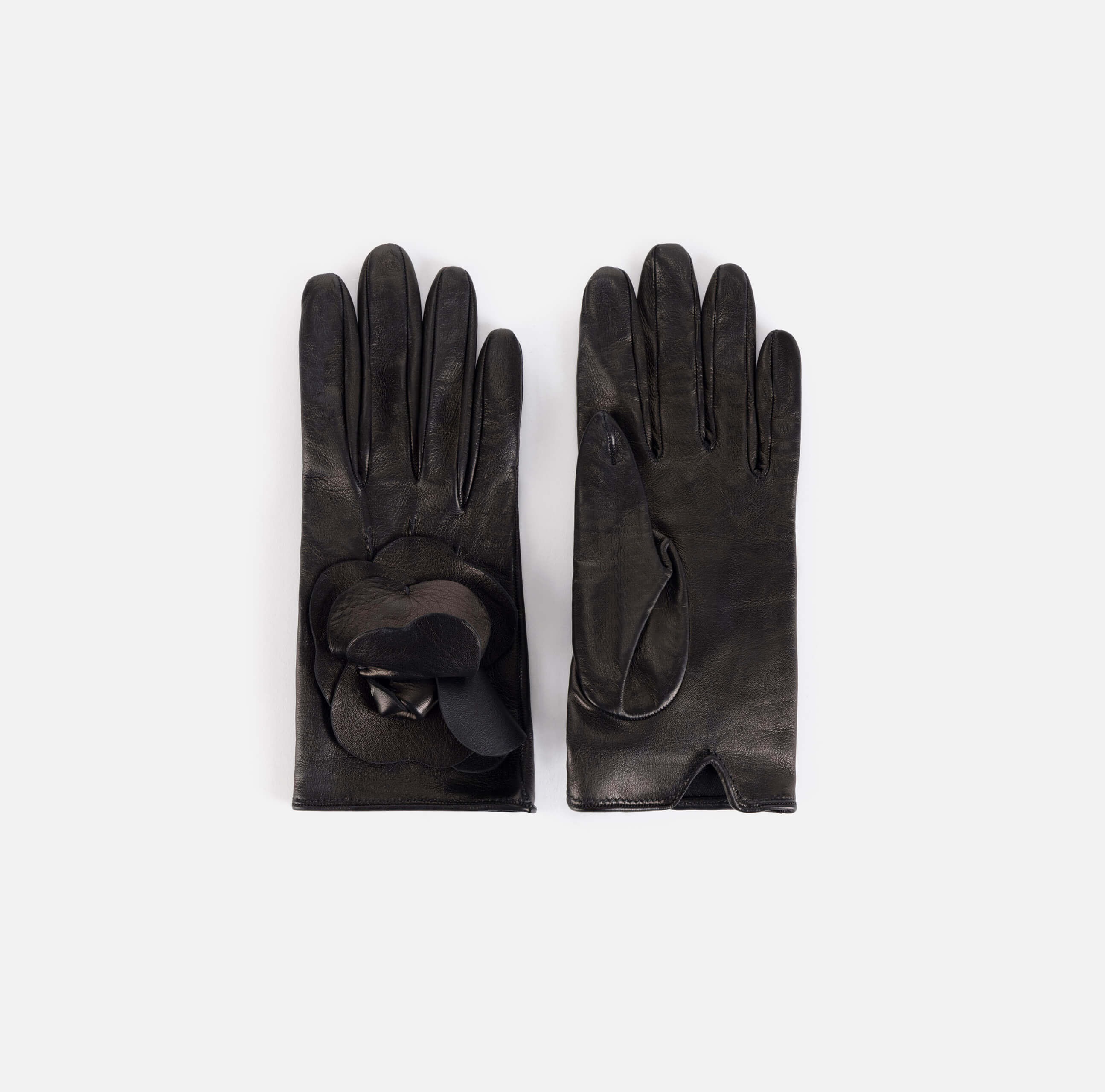 Leather gloves with flower Ivory