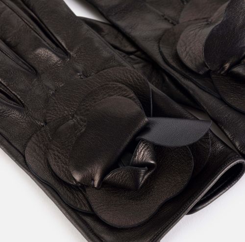 Leather gloves with flower Ivory