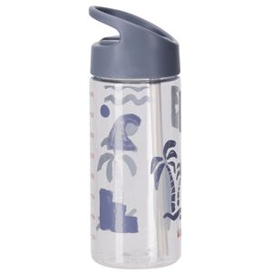 בקבוק שתיה לילדים עם קש מתקפל 420 מ"ל - כחול ים