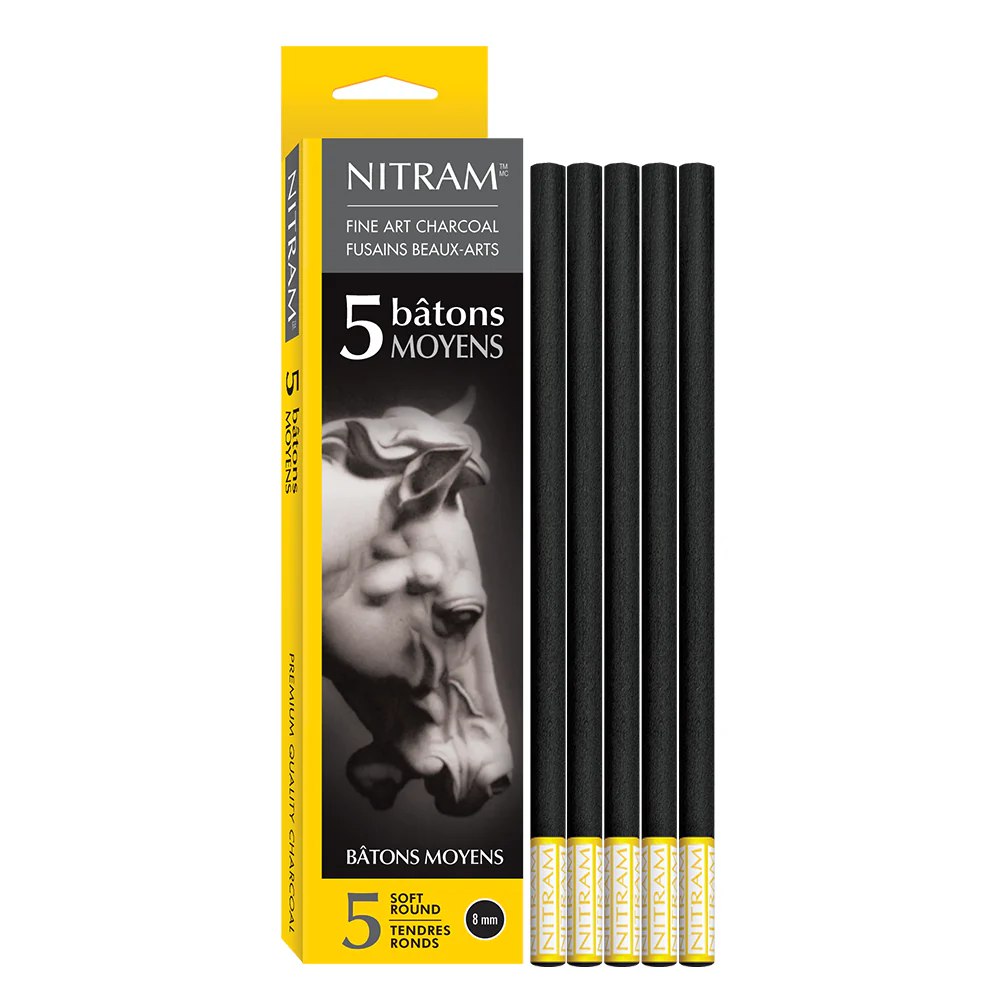 סט 5 מקלות פחם NITRAM עגול רך 8 מ"מ