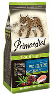 מזון לחתול פרימורדיאל סלמון וטונה 6 ק"ג - Primordial Grain Free For Adult Cats Tuna Salmon Herring Cranberry Lespedeza