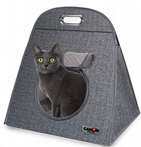תיק נשיאה ובית עם מגרדת לחתולים - Pyramid-shaped pet carrier with sisal scratching post and toy