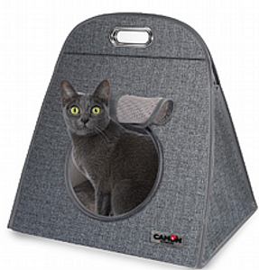 תיק נשיאה ובית עם מגרדת לחתולים - Pyramid-shaped pet carrier with sisal scratching post and toy