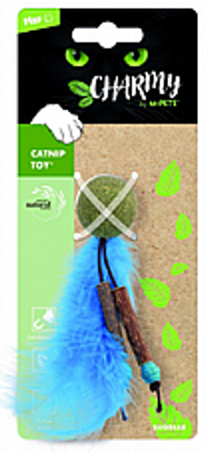 אמפט כדור קטניפ עם נוצה כחולה - M-PETS Charmy Bugbear Blue Catnip Cat Toy