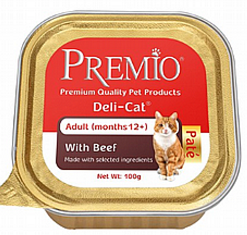מעדן פרמיו לחתול בוגר פטה בקר 100 גרם - Premio Deli Cat