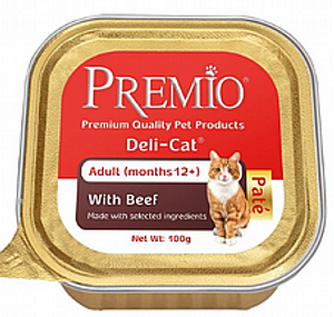 מעדן פרמיו לחתול בוגר פטה בקר 100 גרם - Premio Deli Cat