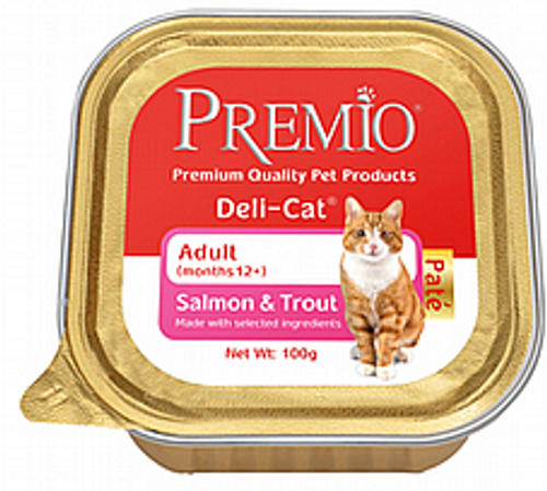 מעדן פרמיו לחתול בוגר פטה סלמון פורל 100 גרם - Premio Deli Cat