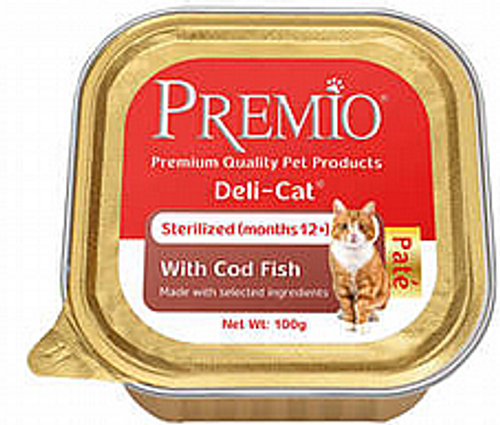 מעדן פרמיו לחתול סטרלייז דג קוד 100 גרם - Premio Deli Cat