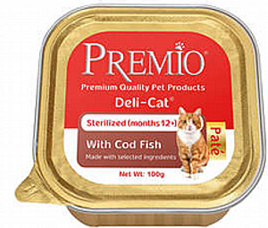 מעדן פרמיו לחתול סטרלייז דג קוד 100 גרם - Premio Deli Cat