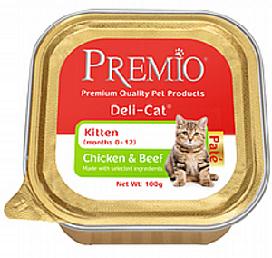 מעדן פרמיו לגורי חתולים מוס עוף ובקר 100 גרם - Premio Deli Cat