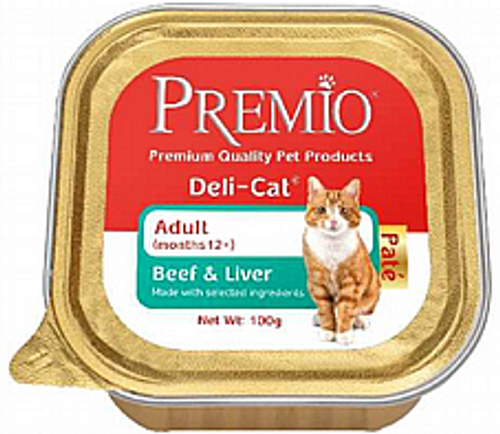 מעדן פרמיו לחתול בוגר בקר וכבד 100 גרם - Premio Deli Cat
