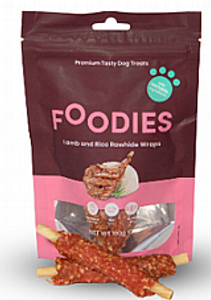 חטיף פודיס גלילת כבש אורז ועור בקר 100 גרם - Foodies Lamb and Rice Rawhide Wraps