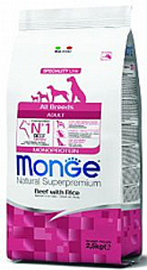מונג  מזון לכלב בוגר בקר ואורז 12 ק"ג - Monge Beef And Rice