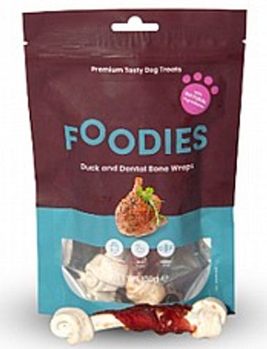 חטיף פודיס גליליות ברווז עם עצם דנטלית 100 גרם - Foodies Duck and Dental Bone Wraps