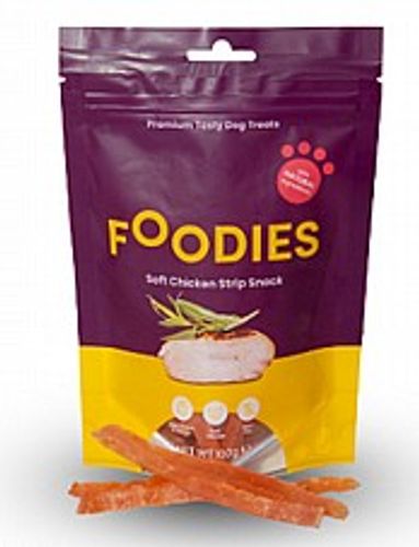 חטיף פודיס רצועות עוף רכות 100 גרם - Foodies Soft Chicken Strip Snack