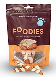 חטיף פודיס מקלות מגולגלים דגים ועוף 100 גרם - Foodies Fish and Chicken Stick Wraps