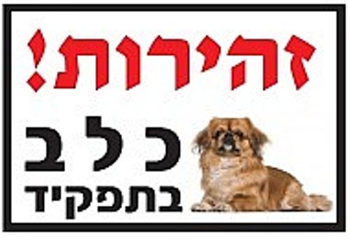 שלט זהירות כלב בתפקיד פקינז