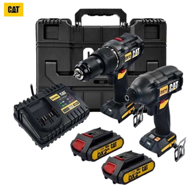 סט מברגות 18 וולט אימפקט+רוטטת DX12K CAT 2X2A + שני סטים מקדחים