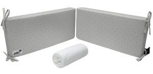 סט מצעים ללול תינוק 100% כותנה אורגנית עם מגן ראש מודולארי - נקודות אפור