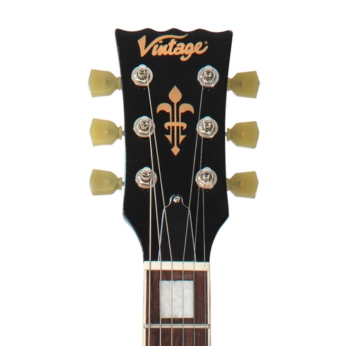 זוית נוספת Vintage VSA500B Reissued Semi Acoustic Guitar Gun Hill Blue