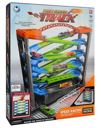 מסלול מכוניות High Speed Track - מסלול נייד רב-קומתי למרוצי מכוניות + 2 מכוניות (מגוון צבעים)