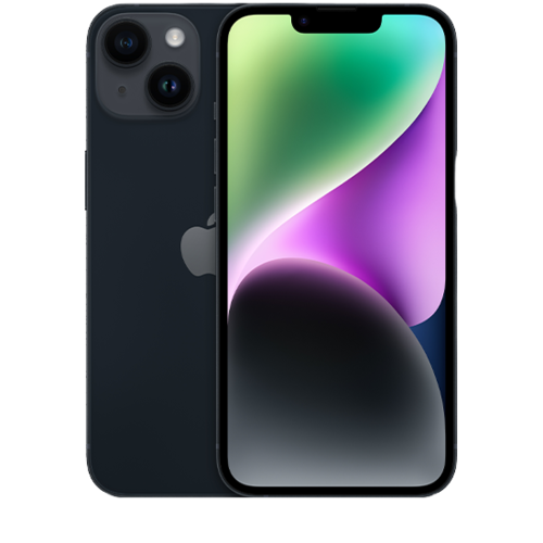 אייפון Apple iPhone 14 128GB, צבע Midnight שחור, ללא מטען וללא אוזניות, שנה אחריות יבואן רשמי