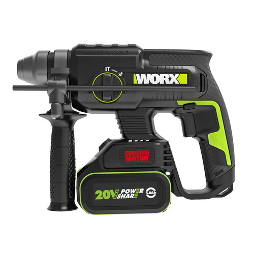 סט נטענים 20V פטישון + מברגת אימפקט + שתי סוללות 2 אמפר בארגז  WORX WU292DS.4 brushless