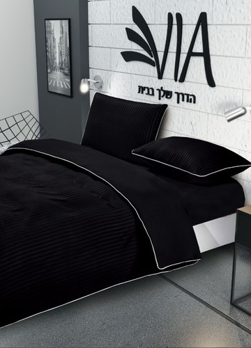 סט מצעים 100% סאטן אל קמט מיטה וחצי דגם בית מלון שחור