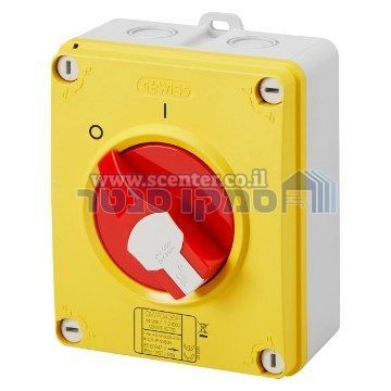 מפסק פקט סיבובי צהוב 16A*3 פיקוד שחור Gewiss IP66