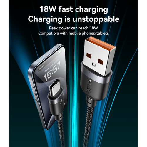 כבל CA133C 2 Meter 18W Fast Charging USB to Type-C 