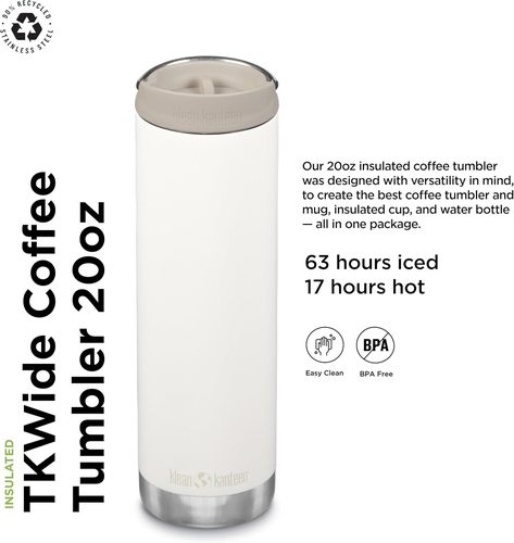 תרמוס כוס לבן - KLEAN KANTEAN TKWIDE CAP COFFE 592ML