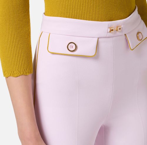 Trousers in crêpe fabric with piping and jewelled horsebit