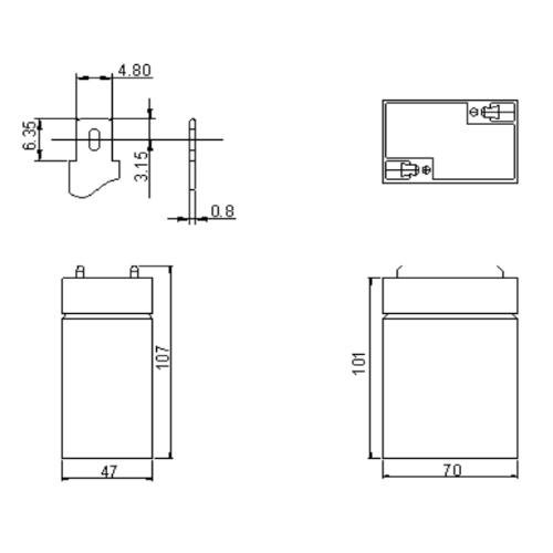 מצבר מידות עופרת 6V 4.5ah לאזעקות מבית רוזטק