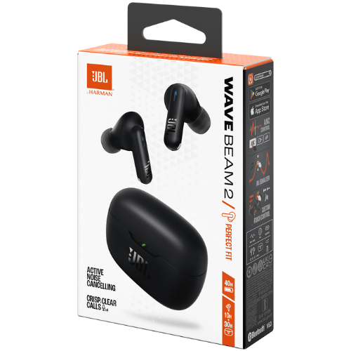 אוזניות אלחוטיות בצבע שחור JBL Wave Beam 2 TWS