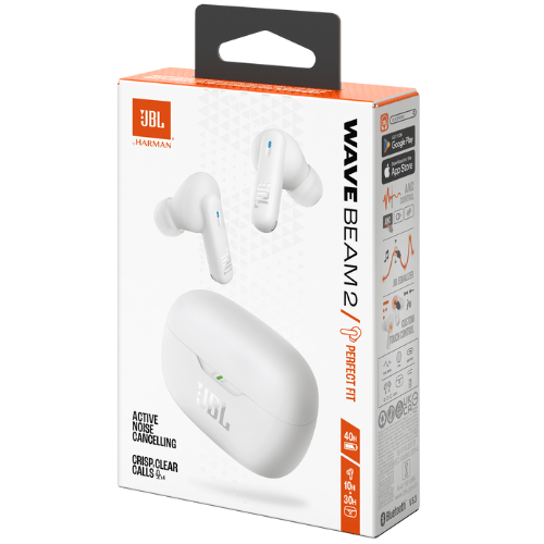אוזניות אלחוטיות בצבע לבן JBL Wave Beam 2 TWS