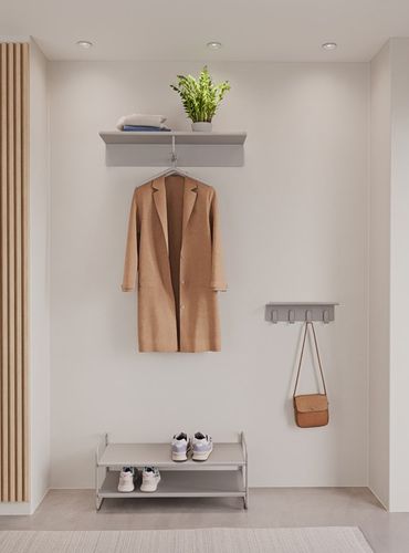 מתלה 4 קולבים עם מדף A-Shelf - אפור סופט