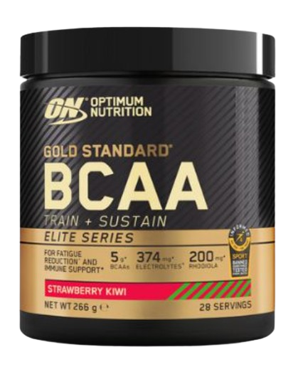 אבקת BCAA | גולד סטאנדרט | בתוספת ויטמינים ומינרלים| בטעם תות קיווי | מכיל 266 גרם | 28 מנות הגשה |