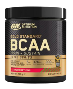 אבקת BCAA | גולד סטאנדרט | בתוספת ויטמינים ומינרלים| בטעם תות קיווי | מכיל 266 גרם | 28 מנות הגשה |