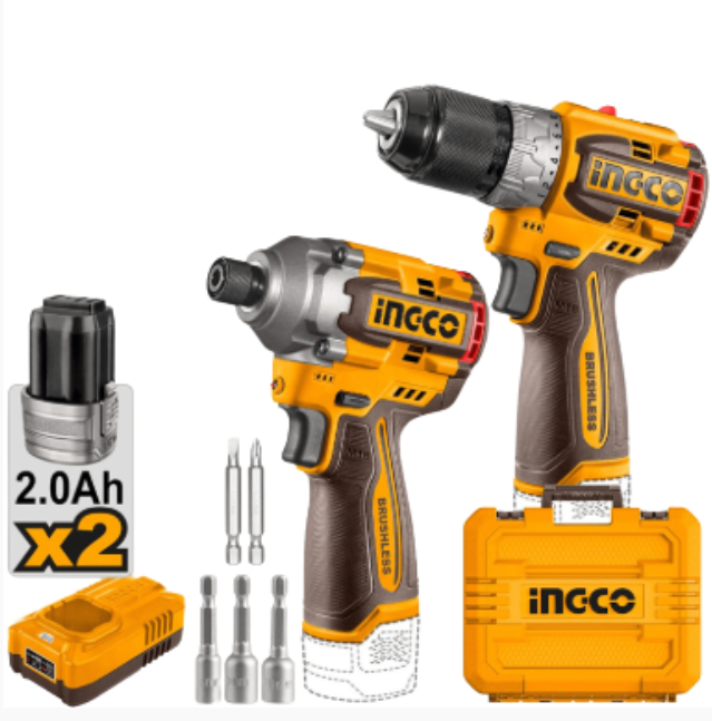 מברגת אימפקט + מברגה/מקדחה 16V + זוג סוללות 2AH + מטען INGCO