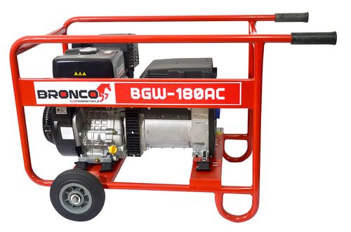 גנרטור רתכת בנזין BRONCO BGW-180AC עם כלוב נייד וגלגלים, מצויד בחיישן הגנת שמן מובנה לעבודות ריתוך מקצועיות בשטח